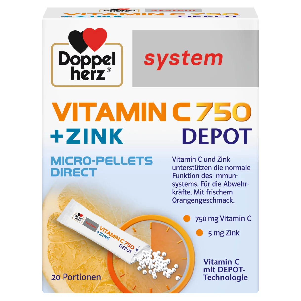 Doppelherz system  VITAMIN C 750 + CINK DEPO  Prednji pogled