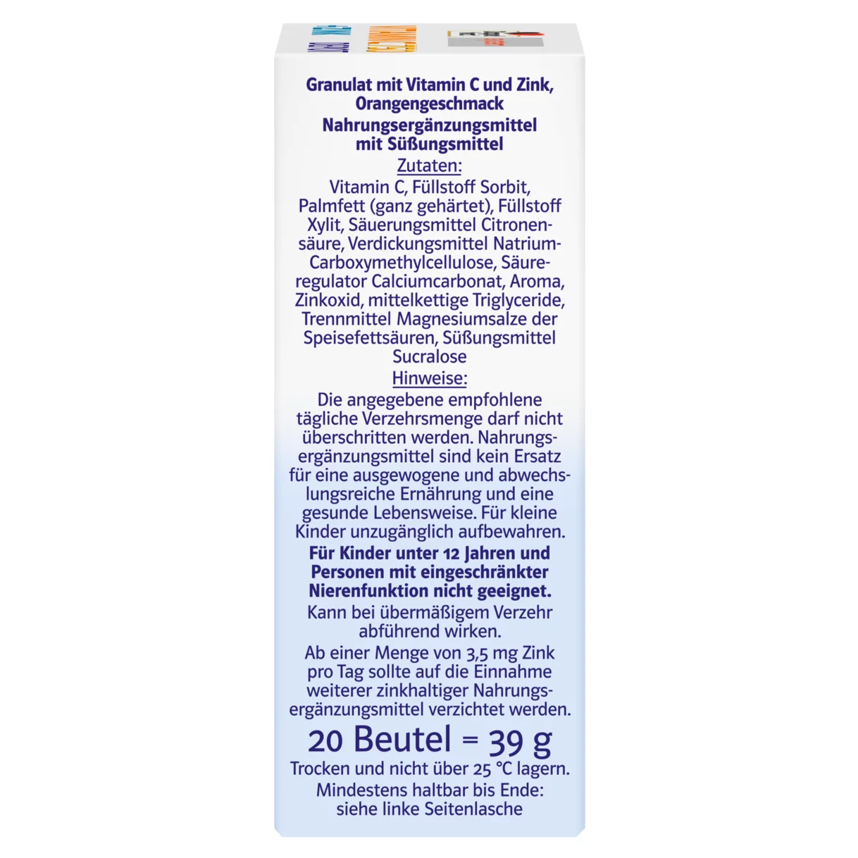 Doppelherz system  VITAMIN C 750 + CINK DEPO  Pogled s desne strane